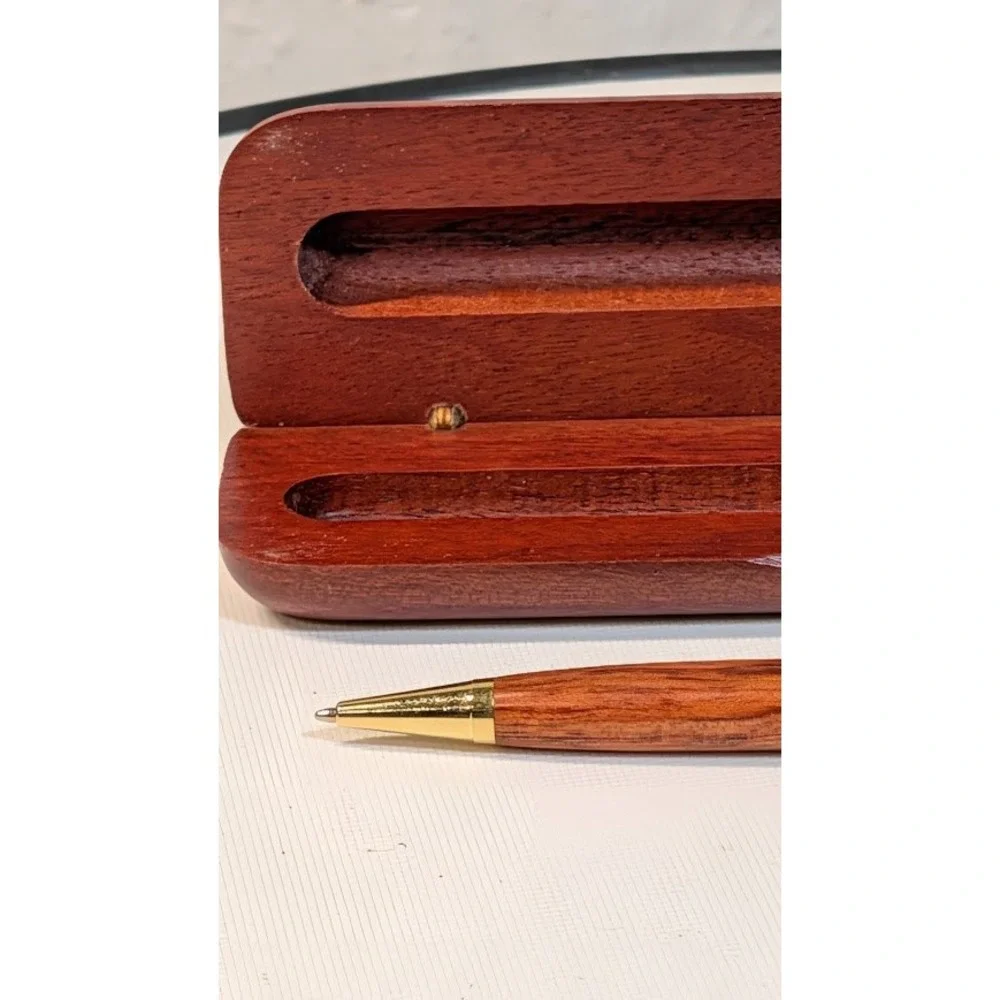 Unbranded Wooden Ballpoint Pen Unisex OS Brown Good Handcrafted Gold Trim Case